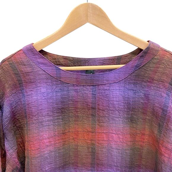 Liverpool Purple & Red Plaid Cuffed Long Sleeve Soft Top Women’s Medium - Picture 3 of 9